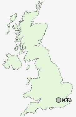 KT3 Postcode map